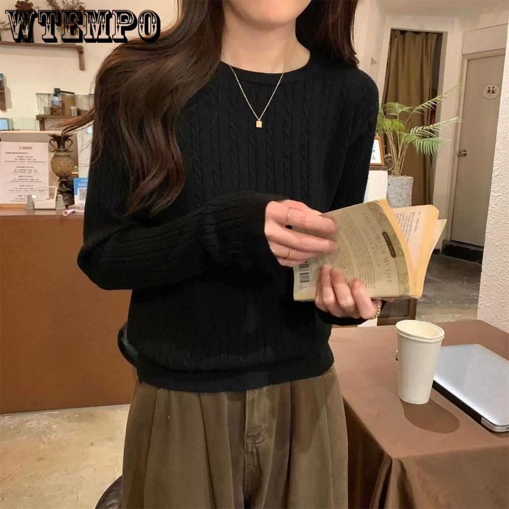 Round-neck Loose Knitted Sweater for Women Tweed Casual Sweater for Women Fashionable and Versatile Long-sleeved Pullover for Autumn and Winter