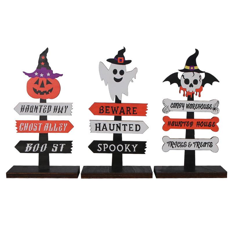 Cute Wooden Halloween Decorations Props Ghost Festival Parties Fun Directional Signs Tabletop Atmosphere Decorations