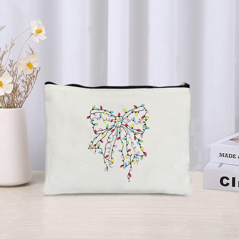 

Merry Christmas Tree Canvas Cosmetic Bag Organizer Travel Storage Zipper Pouch Sundries Office Supplies Pencil Case Xmas Gifts