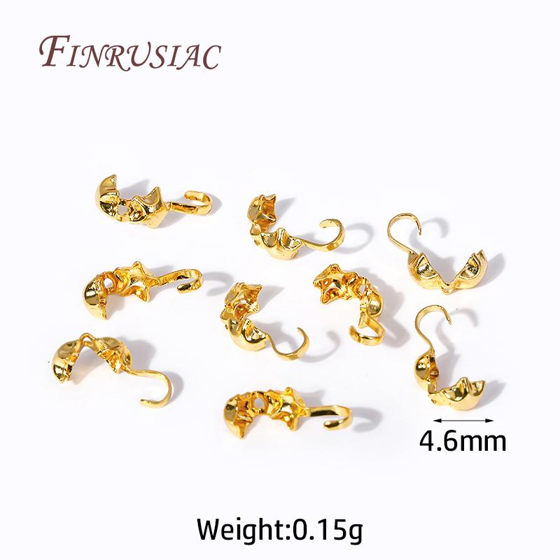 Brass End Crimps Beads Tips Covered Clasps Connector DIY Jewelry Findings Accessories 18K Gold Plated Star Double-Cup Bead Tip