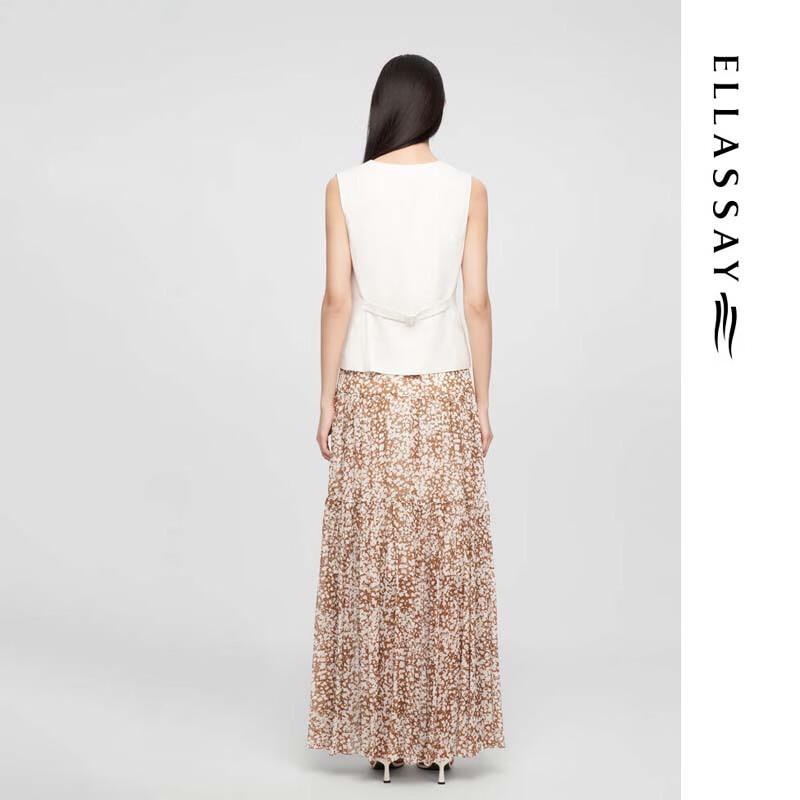 ELLASSAY Pleated Print Mid-Length Elegant Skirt
