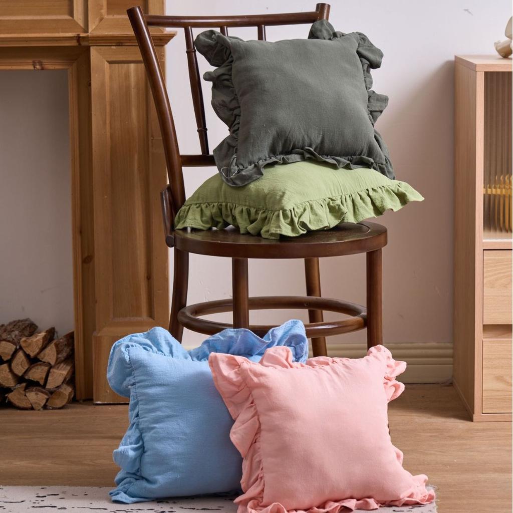 French Ruffle Edge Pillow Cover Solid Color Pillow Living Room Sofa Pillow Chair Back Waist Pillow Cover