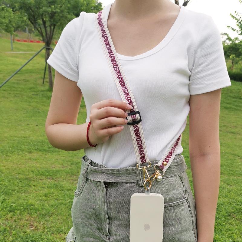 Mobile Phone Lanyard Long Crossbody Back Shoulder Strap Lanyard Tree Leaf Pattern Pearl Pendant Adjustment Neck Wide Cloth Women's Model