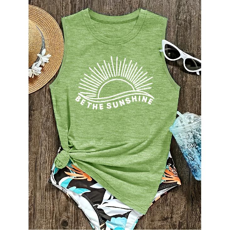2026 New Be The Sunshine Sun Print Round Neck Women Soft Knit Sleeveless Vest