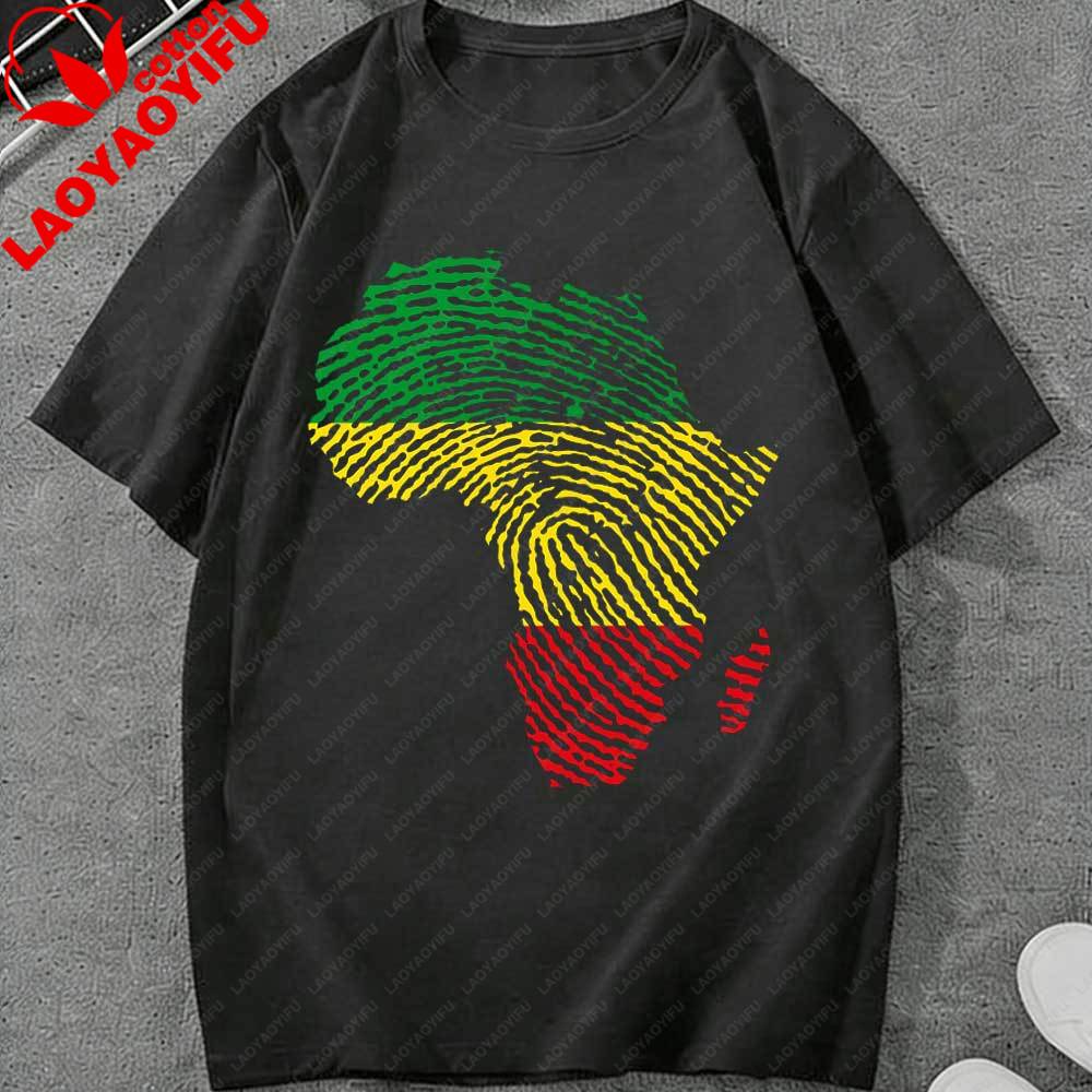 Juneteenth Africa Map Fingerprint TShirt for Unisex Women African American Pride Rasta Color Graphic Tee Casual Cotton Tops Gift