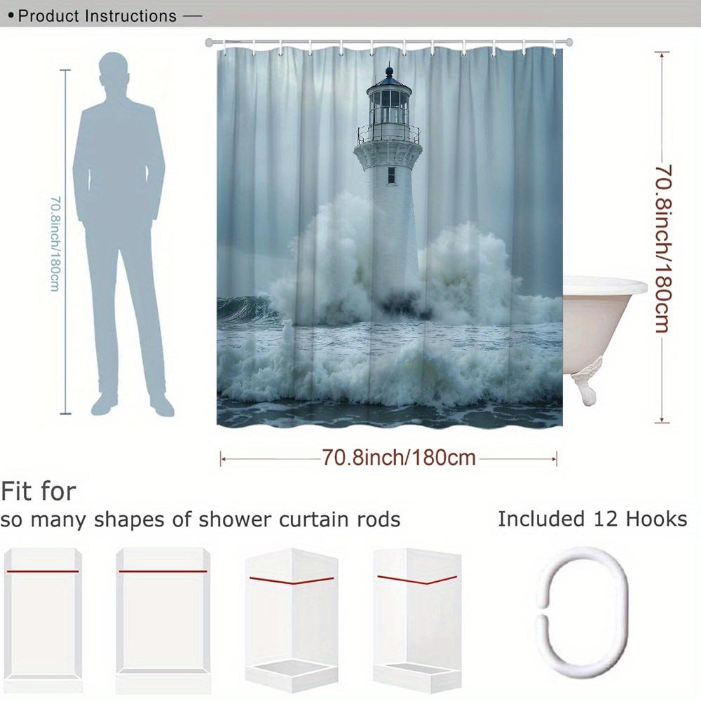 Ocean Lighthouse Shower Curtain Waterproof Moisture Proof Privacy Protection Print Storm Sea View Coastal Decor Bathroom Art