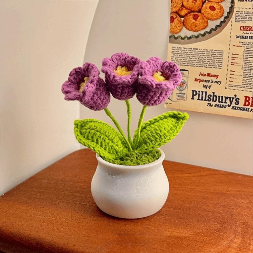 Hand Knitted Crochet Flower Doll Artificial Flower Potted Plant Wool Knitting Doll Forget-me-not Lily of The Valley