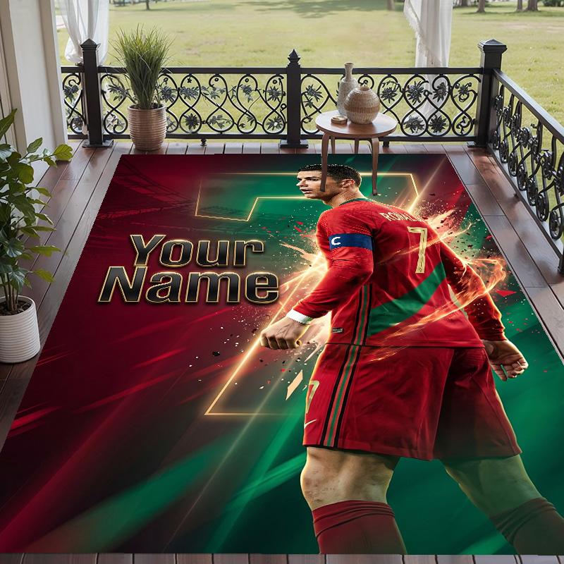 Tappeto Stampato con Testo Personalizzato Cristiano Ronaldo Tappeto Antiscivolo per Decorazione della Stanza di Casa