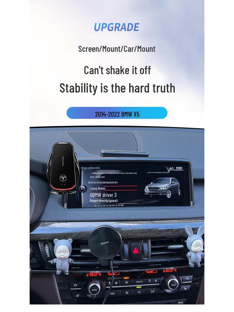 Soporte de teléfono con carga inalámbrica para BMW X5 (2014-2023) con Navegación de Modelo de Pantalla.