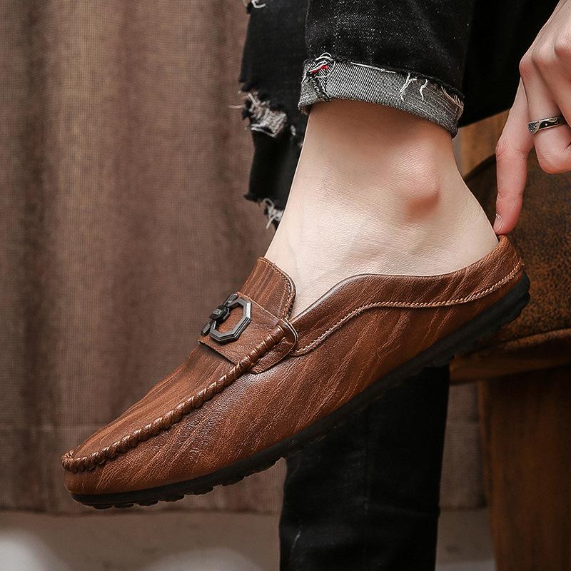 Men’s Casual Half Slippers Summer Fashion Mules Luxury Genuine Half Designer Shoes Comfortable Loafers