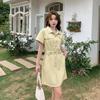 Real Shot: Summer Hong Kong-Style Korean Short-Sleeve Denim Dress - Fashionable Waist-Slimming Design for Women