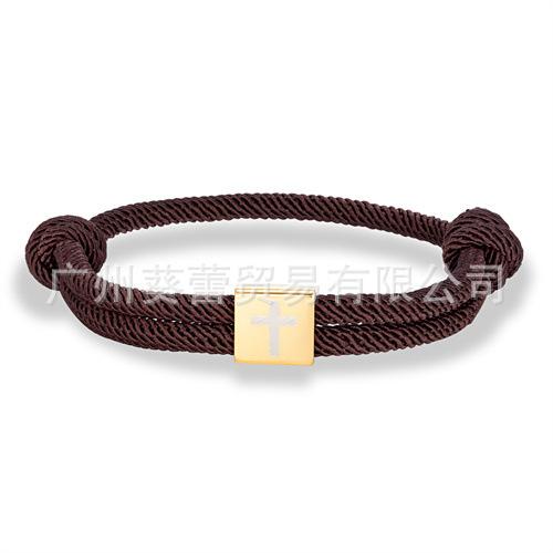 Classic Cross Milan Rope Hand Rope Stainless Steel Gold Square Buckle Cross Adjustable Easter Bracelet