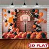 2D Basketball Hoop Backdrop with Orange Black Balloons & Bricks
