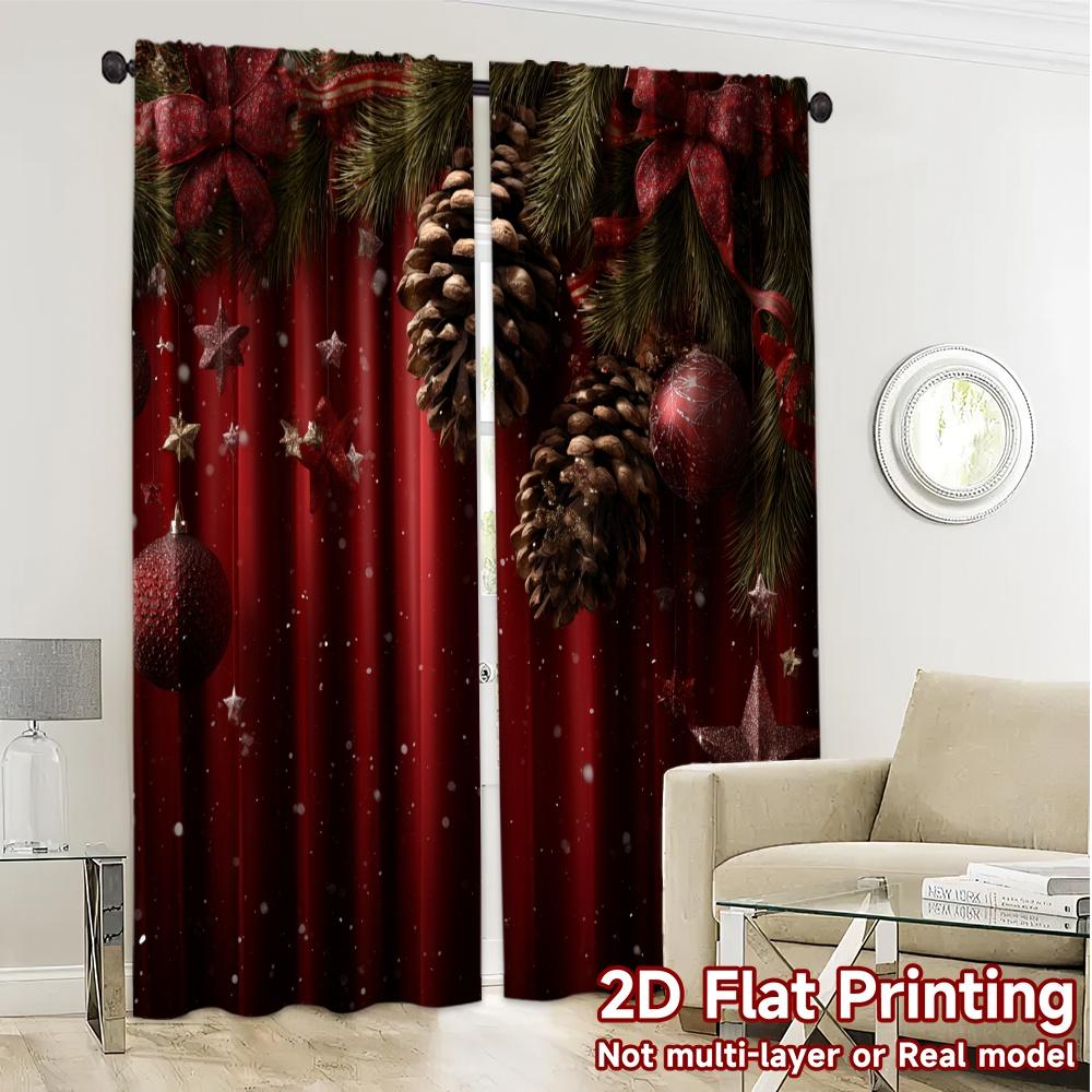 Flat Printing Jit Curtains Without Rod Festive Pine Decor Popular Yarn Decorations Ldeal Curtain Set Of 2 Minimalist Made Polyester Washable