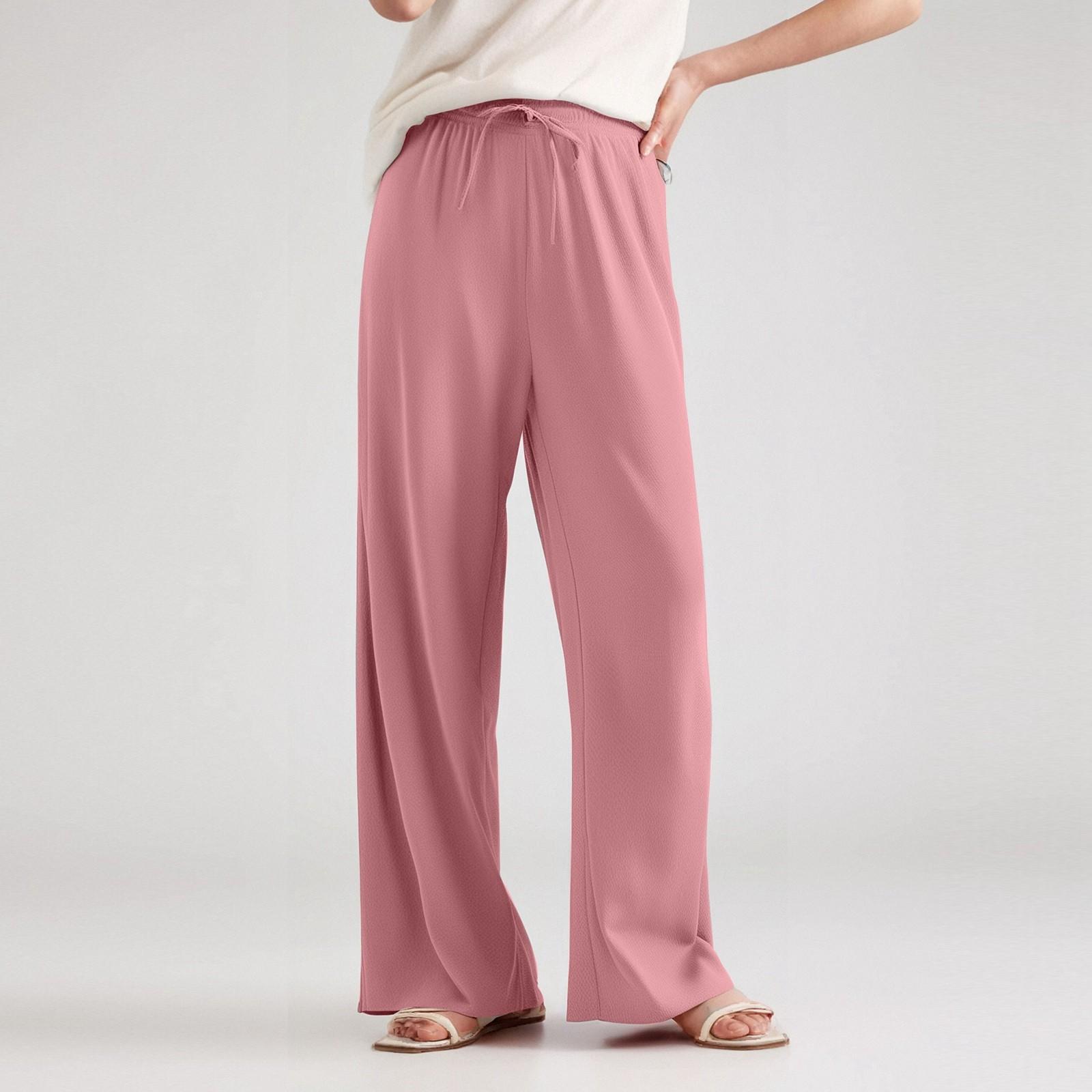 

Женские брюки свободного кроя из шелка Ice Silk с завышенной талией, прямые повседневные брюки XL розовый