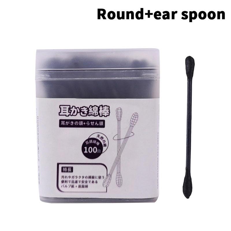 100Pcs/Box Double Head Cotton Swab Stick Ear Spoon Ear Clean Makeup Manicure Cotton Swabs Disposable Cleaning Tools