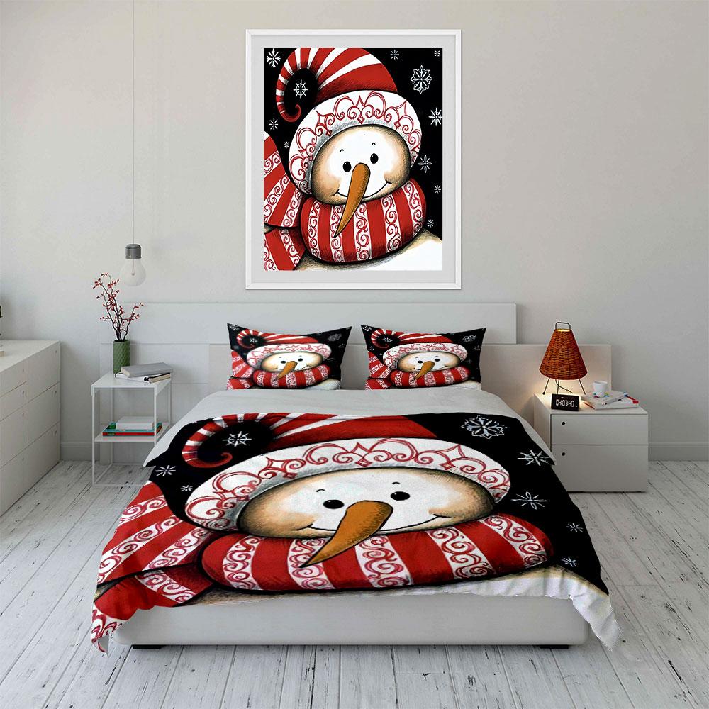 Christmas Snowman with Stripes Bedding Duvet Cover Set Duvet Cover Pillowcases (1*Duvet Cover 2*Pillowcases, without duvet insert)