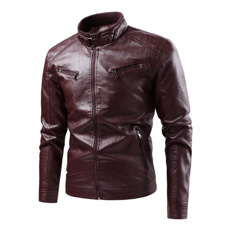 Neue Lederjacke Herren Herbst und Winter Lokomotive Einfarbig Zwei Offen Radanzug PU Lederjacke Jacke