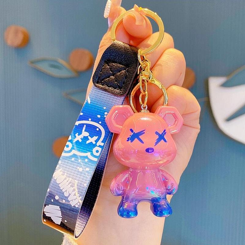 Cute Bear Keychain With Strap The Best Car Key Keyring Animal Bag Backpack Key Chain Charm Pendant Accessory Gift For Friend