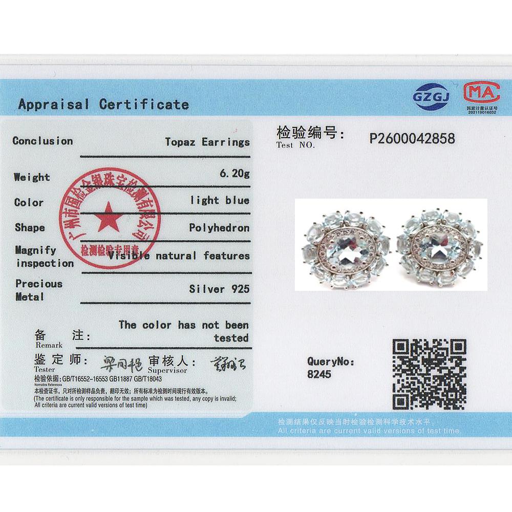 2026,Flower Design Earrings Natural November Birthstone Sky Blue Topaz 925 Sterling Silver Fine Jewelry for Women's Banquet Gift
