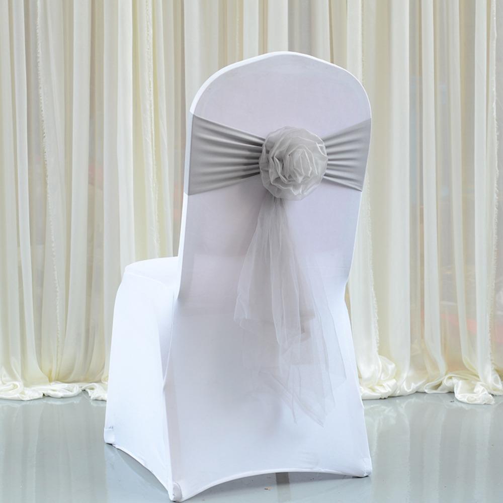 

Elegant Solid Color Chair Bow Tie Ready Made Stretch Spandex Stretch Cover Elastic Reusable Chair Sashes Banquet Setting серый