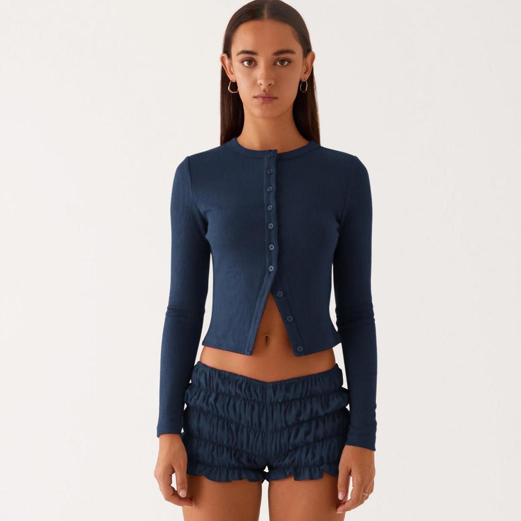 Ebay2025 Damen Frühling/Sommer Slim-Fit Einfarbig Knopf-Cardigan