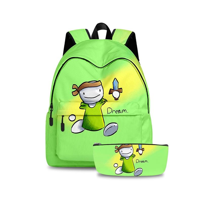 2pcs/set Dreamwastaken Dream Smp 3d Printed Backpack Schoolbag Pencil Bag For Men And Women