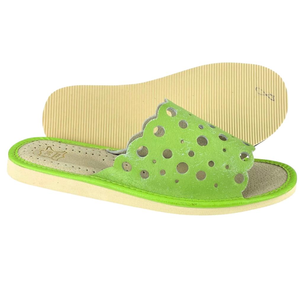 LIMITED EDITION - Women's Leather Slippers In Light Green Color 42