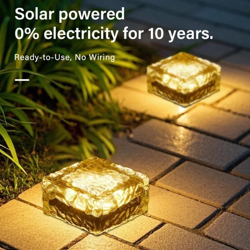 Solar Glass Brick Light Solar Ice Cube LED Light Crystal Brick Stone Lamp Garden Courtyard Pathway Patio Pool Christmas Decorative Festive