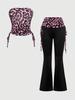 Set American de Toamnă cu Patchwork Leopard Y2K, Top Tip Maiou One-shoulder Fără Bretele și Spate Decoltat & Pantaloni