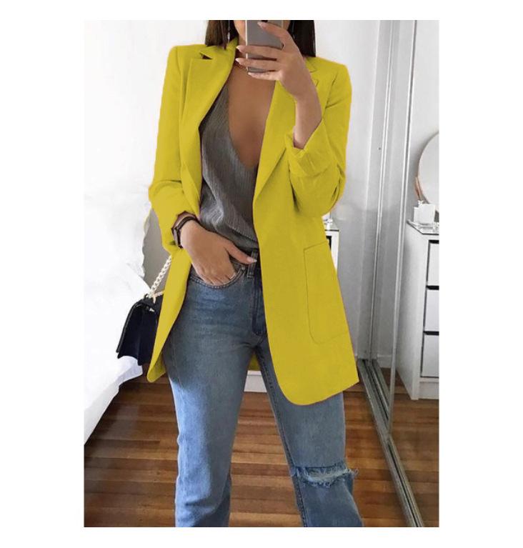 2023 Women's Autumn/Winter Long Sleeve Solid Color Slim Cardigan with Suit Collar