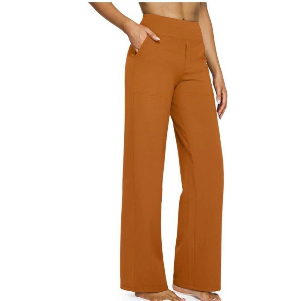 Pantaloni Casual a Vita Alta Gamba Dritta Tasche Ampie Pantaloni Yoga Donna Vestibilità Rilassata Pantaloni Sportivi