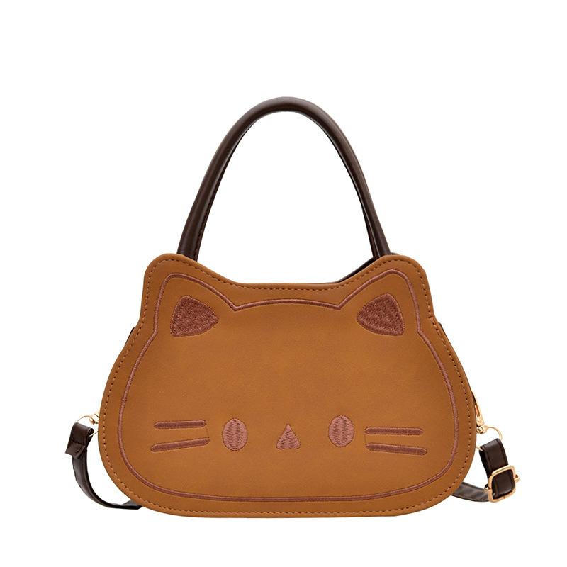 Новая милая кошка маленькая, изысканная, модная, универсальная, трендовая, простая и простая женская однолямочная сумка через плечо коричневый