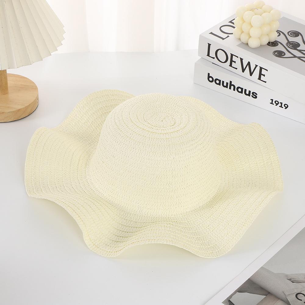 DIY light board straw hat summer outdoor shading wave sun hat mother's day gift handmade floral solid color hat embryo
