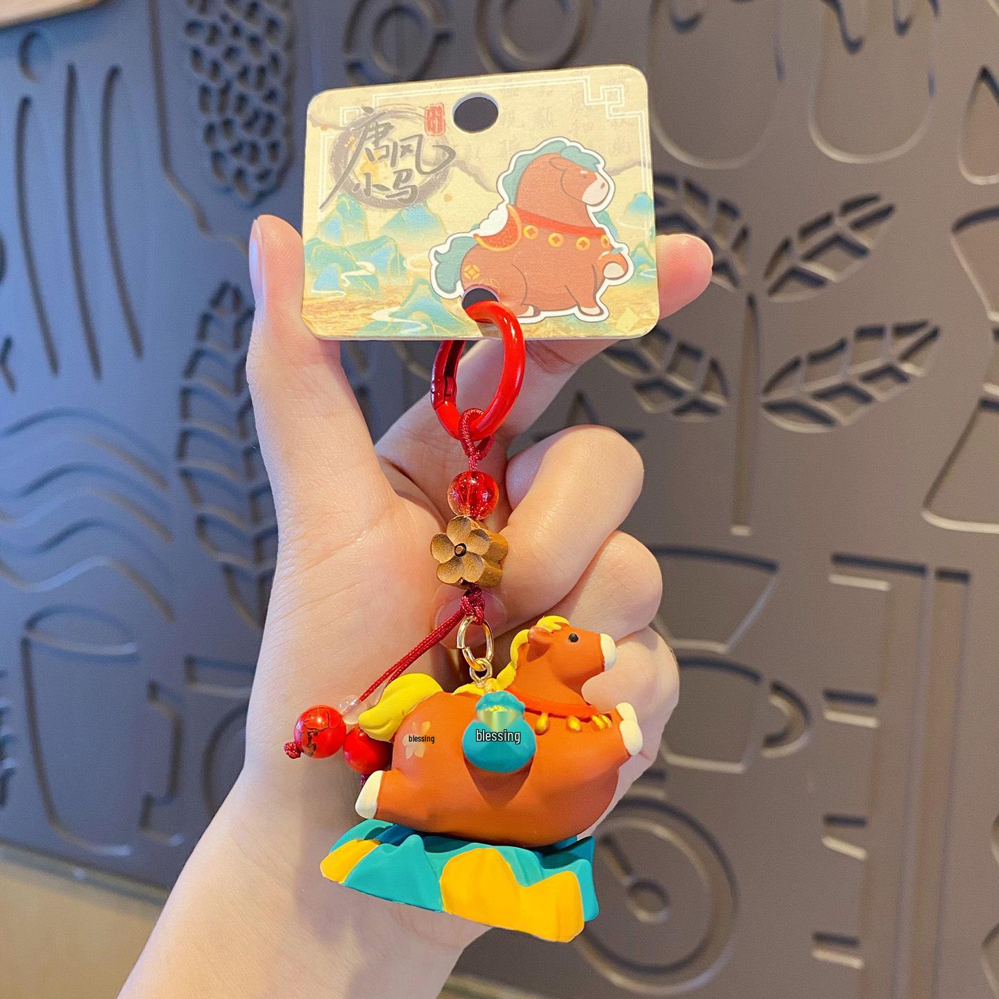 

Year of the Horse Tang Style Pony Keychain: Cute Resin Ornament Pendant Gift OPP Bag Packaging