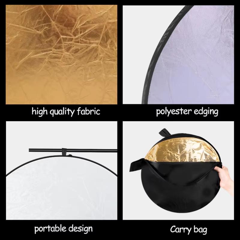 5 In 1 Round Portable Reflector, Multi Color Outdoor Collapsible Diffuser Photography Light Reflectors For Studio Photo 110CM