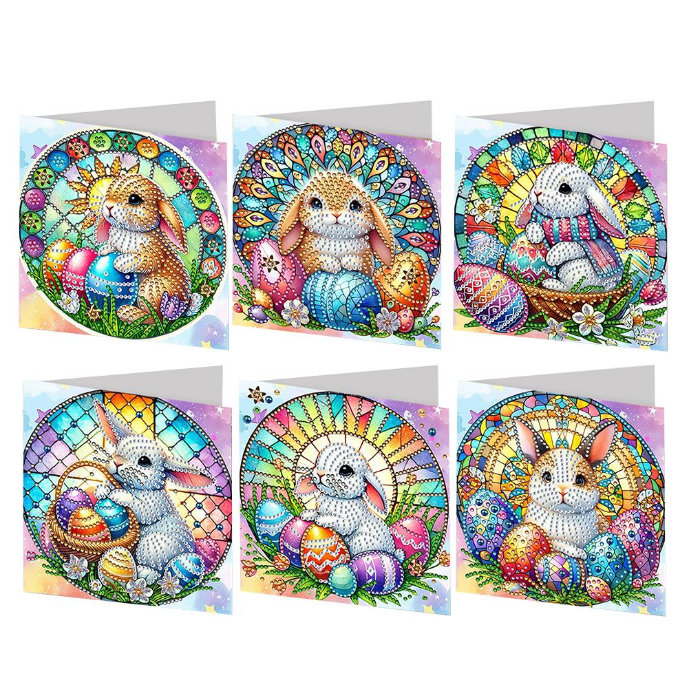 6Pcs Easter Egg Bunny Diamond Painting Greeting Card Kit Daily Wish Card for Friends 5D DIY Greeting Card for Easter Party Gift