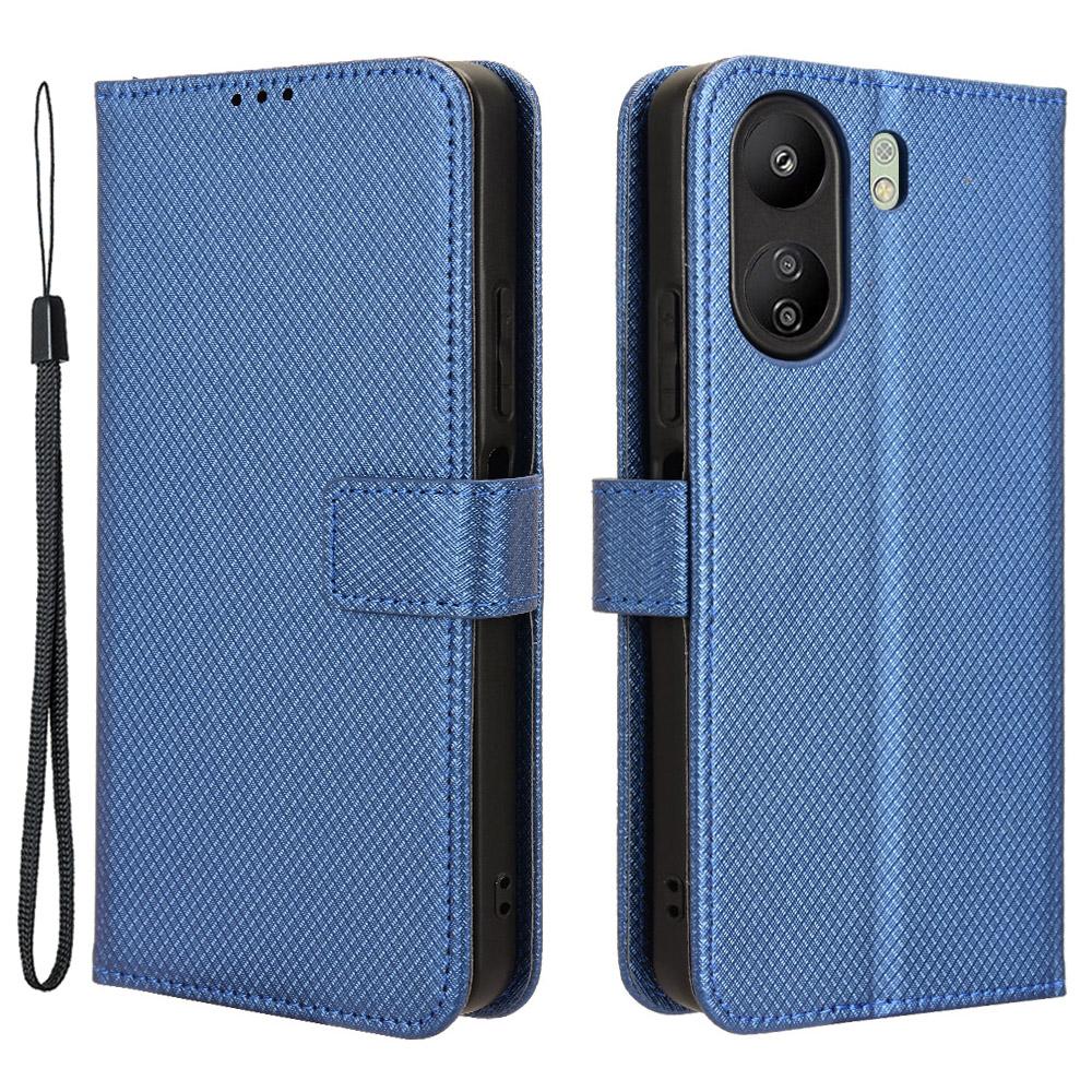 

For Xiaomi Redmi 13C/Poco C65 4G Case Diamond Texture Leather Wallet Phone Cover Blue