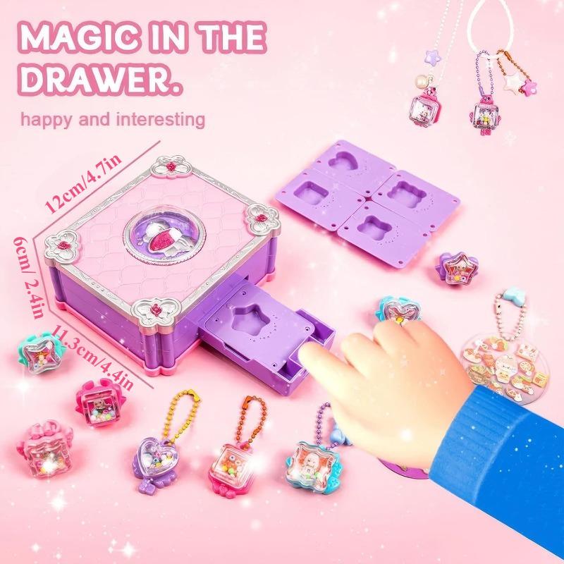 3D Sticker Maker Kit DIY Jewelry Making Machine Arts and Crafts Kids Toy Princess Pendant Keychain Ring with Beads Gift for Girl