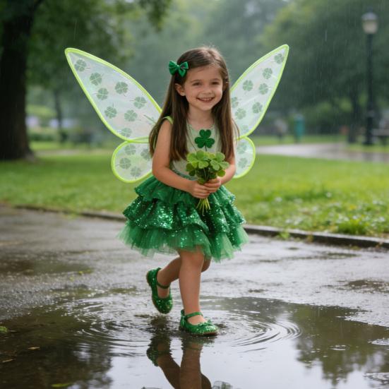 Aripi de Fluture cu Trifoi LED pentru Sf. Ziua Sfântului Patrick Curele Reglabile și Moduri de Lumină Programabile Costum pentru Spectacol pe Scenă Recuzită pentru Petrecere Festivă de Dans