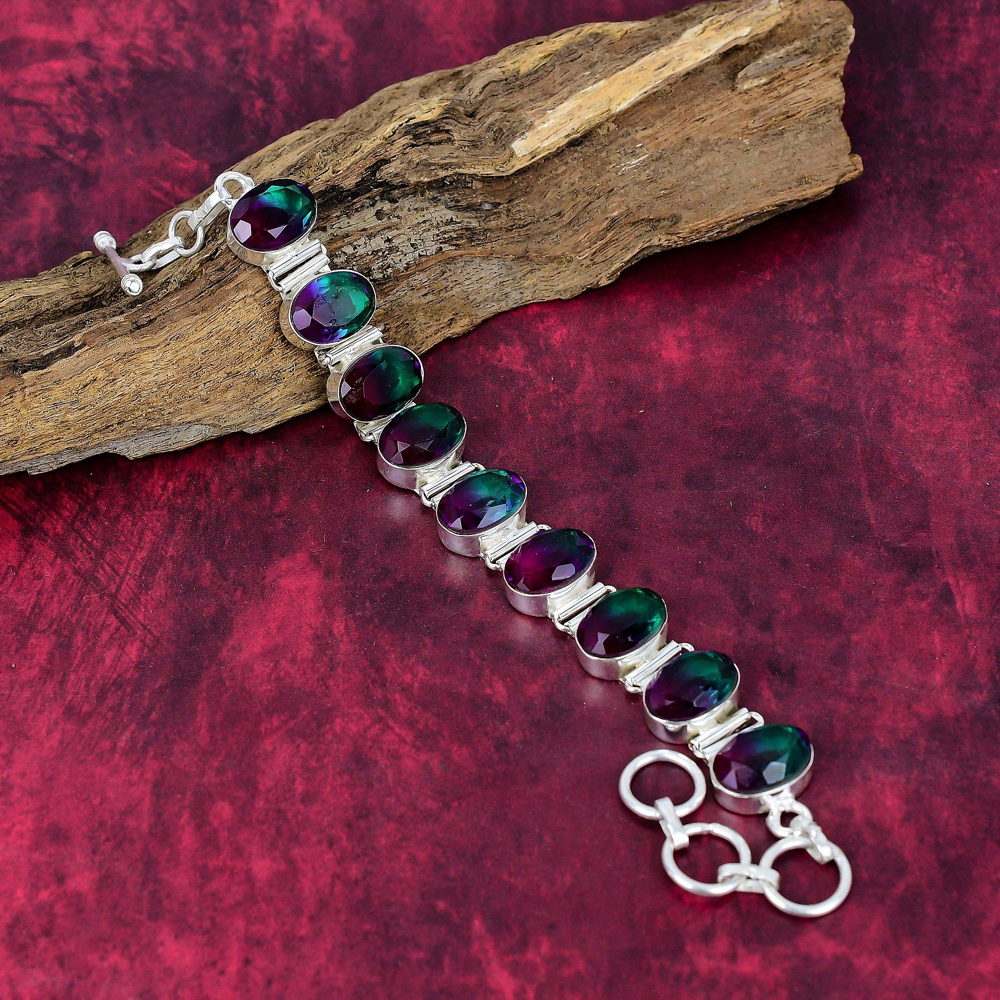 

Двухцветный турмалин, ювелирные изделия из драгоценных камней, браслет ручной работы из стерлингового серебра 925 пробы, красивый браслет с турмалином, подарок для женщин Adjustable With 8 Inches разноцветный