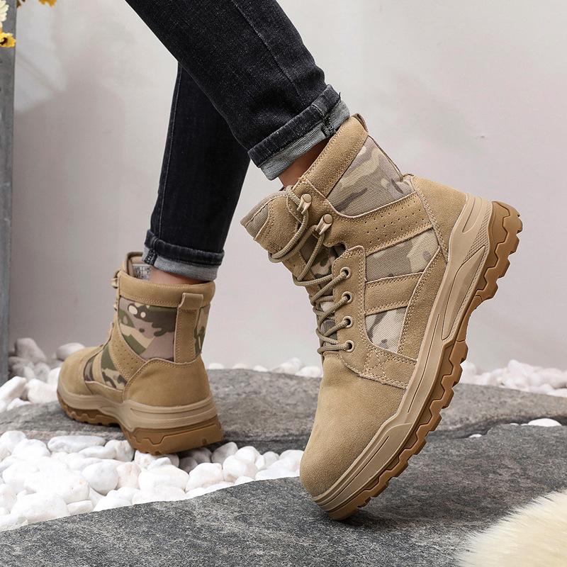 Men'S Winter Boots Wool Snow Boots Fleece-Lined Thickened Warm Shoes Men High-Top Cold-Proof Winter Camouflage Tactical Boots