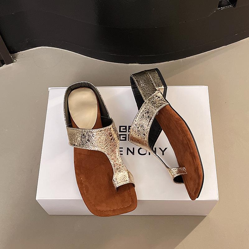 In the summer of 2025, the new thick heel with skirt cover and toe wear fashion cool slippers square head slippers