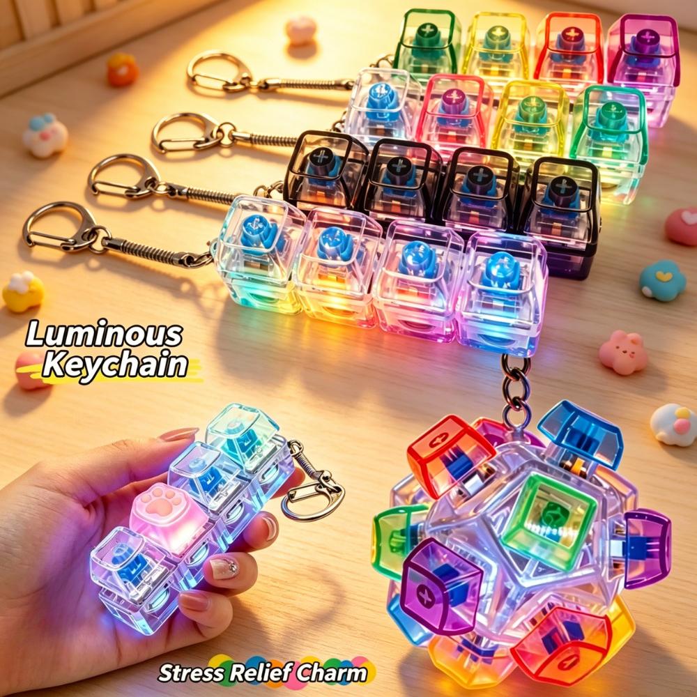 Original LED Leuchtender Schlüsselanhänger Tastatur Klickbarer Knopf Fidget Spielzeug zur Stress- und Angstbewältigung Tragbare Schreibtischdekoration Geschenke