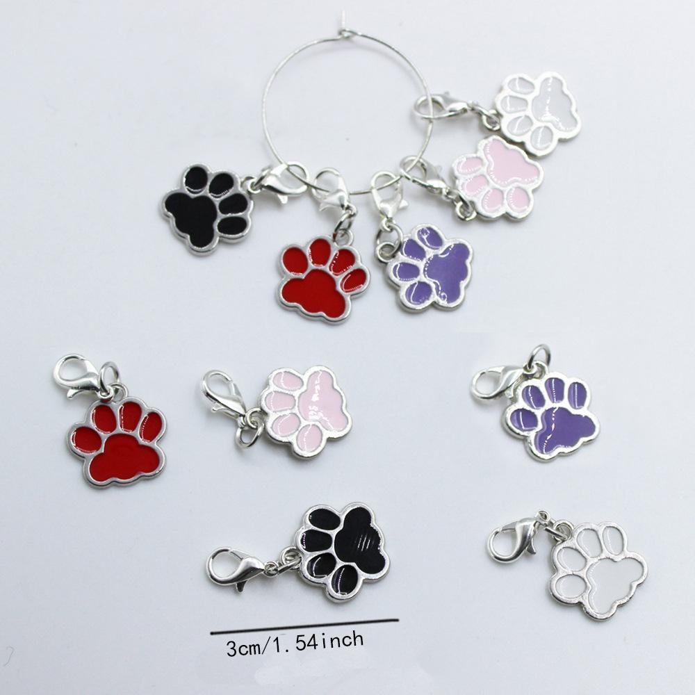 7 Pcs Oil Dripping Alloy Cute Paw Pendant Lobster Clasp Cat Paw Metal Pet Jewelry Couple Family Keychain Pendant
