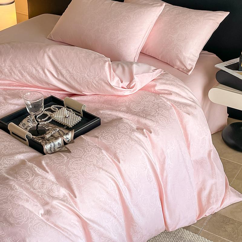 100% Cotton Nordic Bedding Set Solid Color Floral Jacquard 4PCS Bed Sheet Set Bed Linen Set 2 Pillowcases Twin Double Queen Size