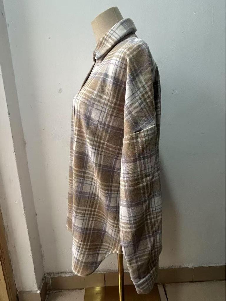 Women's Oversize Retro Plaid Long Sleeve Shirt