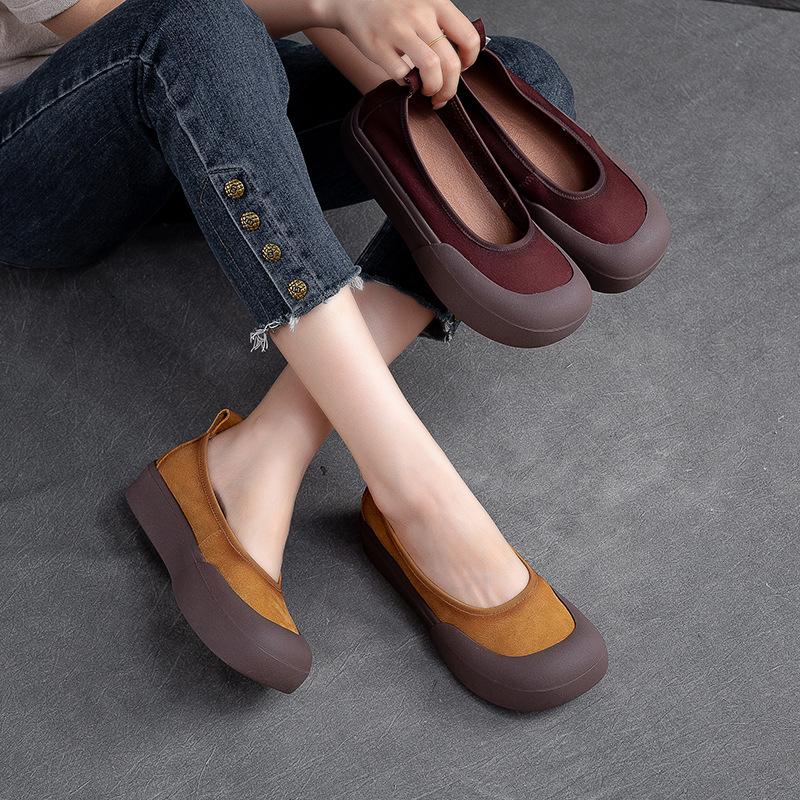 Fashion GKTINOO New Design Literary Style Women Flat Platform Shoes Slip-On Loafers Genuine Cow Leather Shallow Handmade Retro Shoes