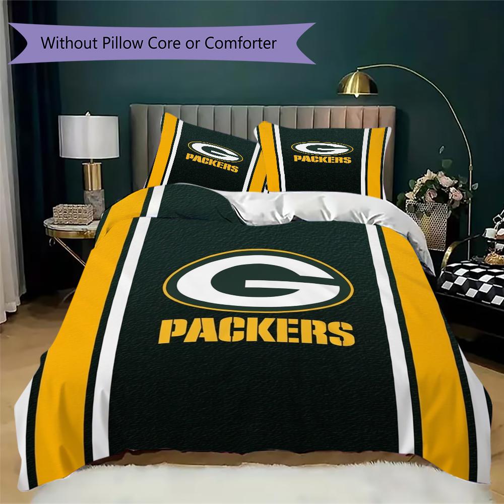 Green Bay Packers Muster Bettwäsche Steppdecken-Set Bettbezug Kissenbezug Heimdekoration Geburtstagsgeschenk (1*Bettbezug + 2*Kissenbezug ohne Füllung)