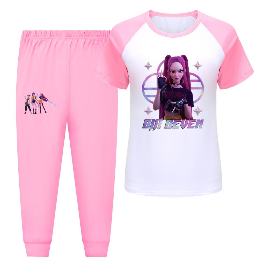 

5224 Kids Girls Rumi Zoey Mira Hunters Print T-shirt Pants Trouser Clothes Set 170cm рожевий